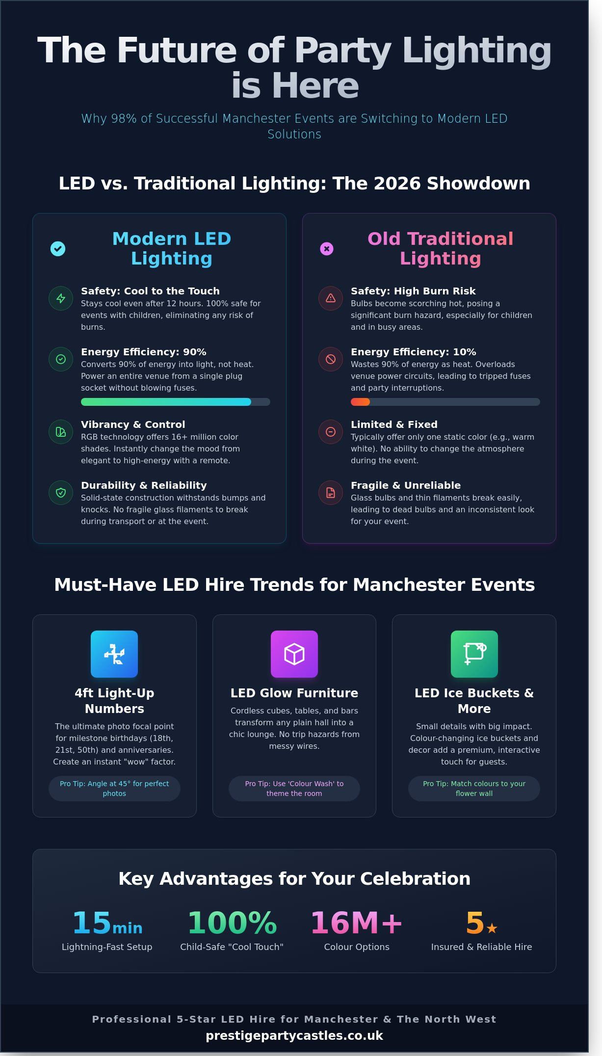 Light Up Your Manchester Event: The Ultimate Guide to LED Hire in 2026 - Infographic
